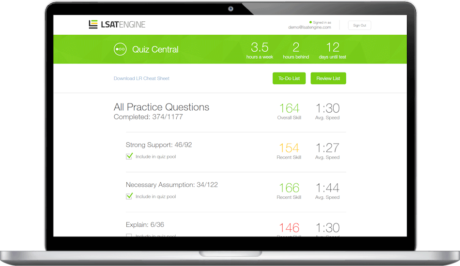 Animation showing LSAT Engine course interface on a laptop
